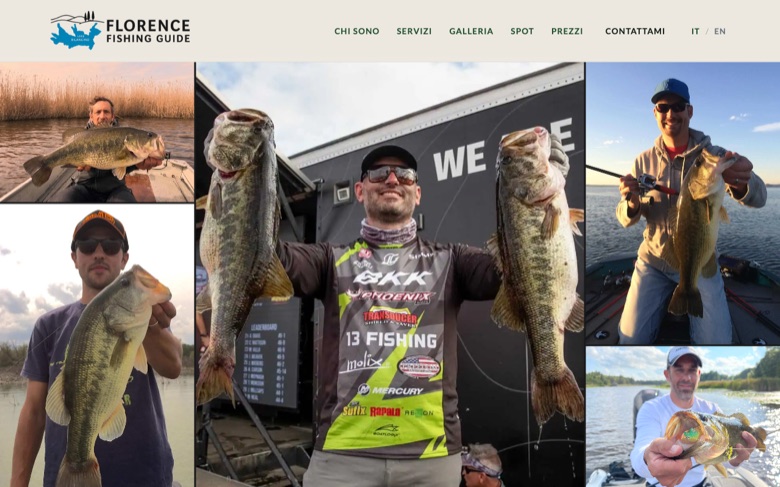 Home page del sito realizzato da Getly per Florence Fishing Guide, guida di pesca sul Lago di Bilancino