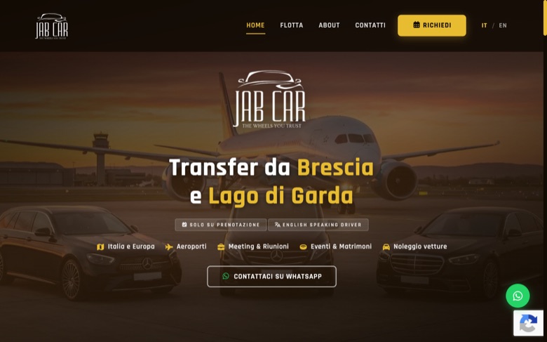 Home page del sito realizzato da Getly per Jab Car, servizio NCC a Brescia