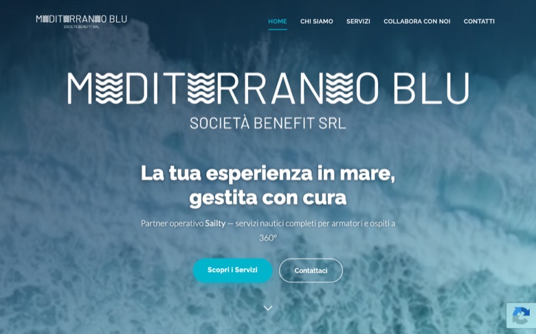 Home page del sito realizzato da Getly per Mediterraneo Blu, servizi nautici