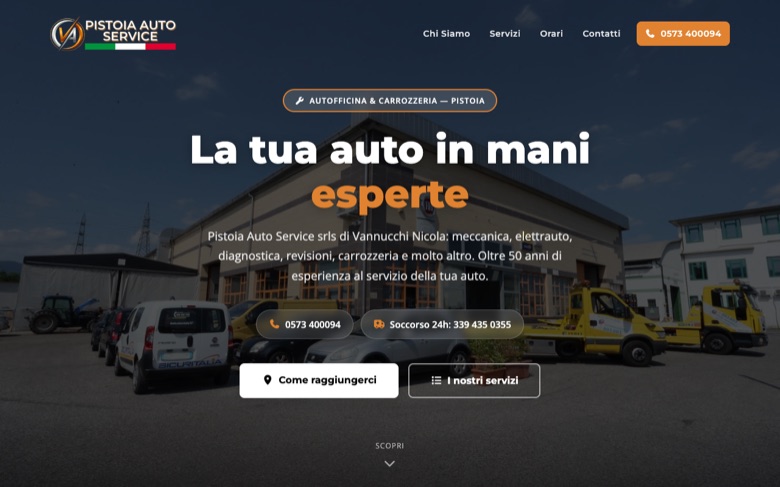 Home page del sito realizzato da Getly per Pistoia Auto Service, autofficina e carrozzeria